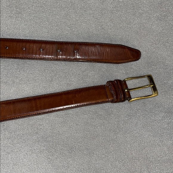 Cole Haan Brown Leather Belt with Gold Tone Brass Buckle - Picture 1 of 5